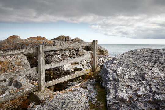 A fence separating land by the sea