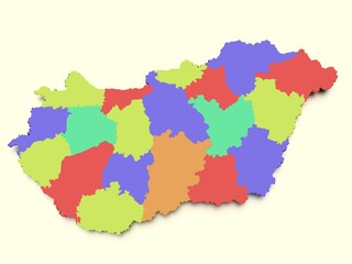 3D rendered Europe map focused on Hungary.