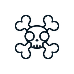Skull and crossbones outline icons. Vector illustration. Editable stroke. Isolated icon suitable for web, infographics, interface and apps.