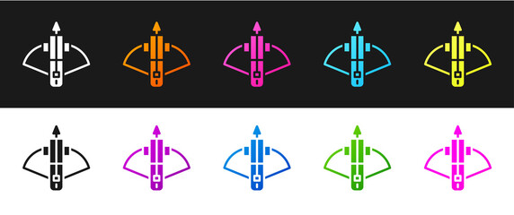 Set Battle crossbow with arrow icon isolated on black and white background. Vector.