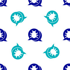 Blue System bug concept icon isolated seamless pattern on white background. Code bug concept. Bug in the system. Bug searching. Vector.