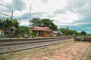 Fototapeta na wymiar Thailand, rural train station in Lamphun, Bann Pasao on Aug 07, 2016
