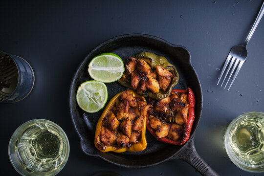 Chipotle chicken: Chipotle chicken stuffed bell peppers.