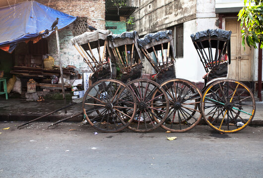 Hand Pulled rickshaw in the street of Kolkata,India