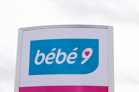 bebe 9 sign text and logo front of shop bébé french dedicated to babies and toddlers kids bebe9 store