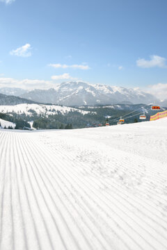 Groomed ski piste in the Alps