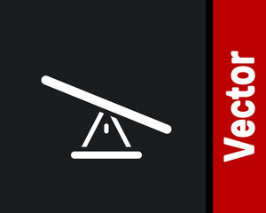 White Seesaw icon isolated on black background. Teeter equal board. Playground symbol. Vector.