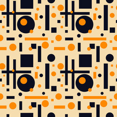 Seamless geometric pattern of circles and rectangles, simple pattern of decorative modules, color arrangement