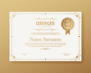 Certificate of achievement template with vintage gold border