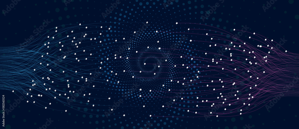 Aufkleber Big data concept with lines and dots over spiral.