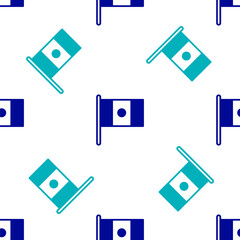 Blue Mexico flag on flagpole icon isolated seamless pattern on white background. Vector.