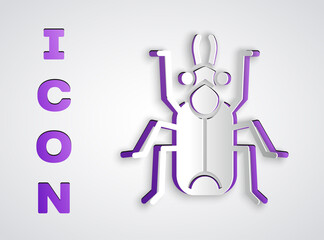 Paper cut Beetle bug icon isolated on grey background. Paper art style. Vector.