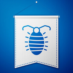 Blue Larva insect icon isolated on blue background. White pennant template. Vector.