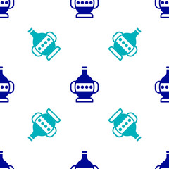 Blue Ancient amphorae icon isolated seamless pattern on white background. Vector.