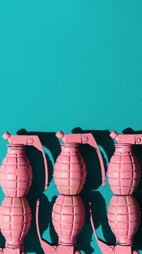 Organised pink had grenades on blue background.