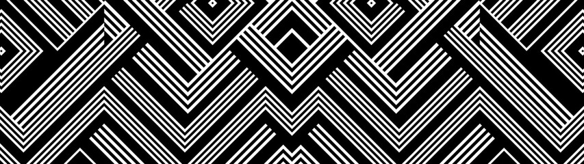 Seamless abstract pattern with black white striped lines