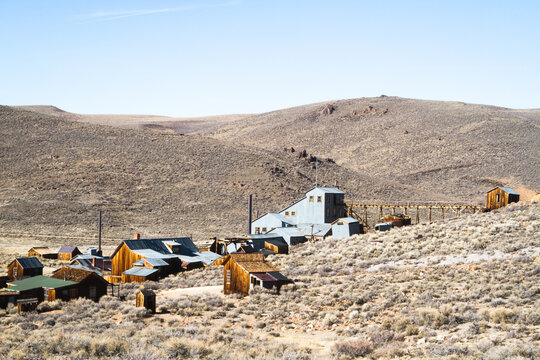 Rolling Hills with Creepy Mining Ghost Town from the Gold Rush