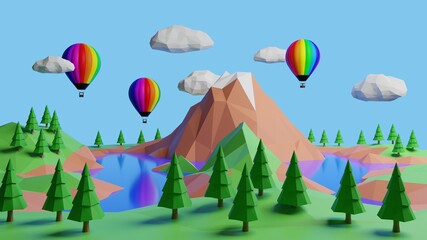 3d rendering of lowpoly nature landscape