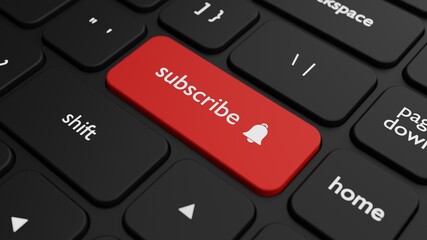 3d rendering of red subscribe button on keyboard