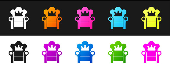 Set Medieval throne icon isolated on black and white background. Vector.