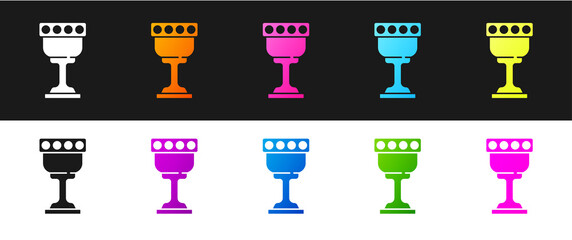 Set Medieval goblet icon isolated on black and white background. Holy grail. Vector.