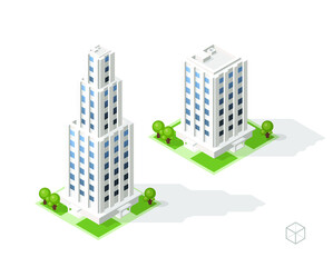 Isometric High Quality City Building with Shadows on Background . Isolated Vector Elements