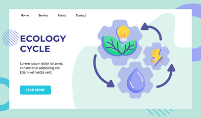 Ecology cycle water lightning leaf bulb on gear recycle campaign for web website home homepage landing page template banner with flat style