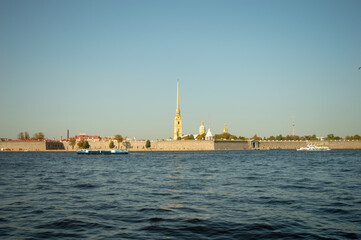 Fototapeta na wymiar On the Neva river in St. Petersburg Peter and Paul fortress
