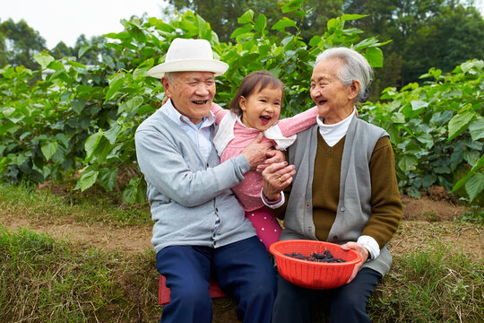 happy little girl with her great grandparents