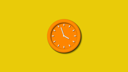 Amazing orange color 3d wall clock isolated on yellow background,wall clock isolated