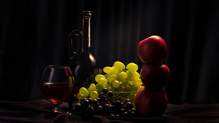 still life with wine and grapes