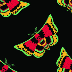 Butterfly with skull pattern, seamless pattern, vector illustration