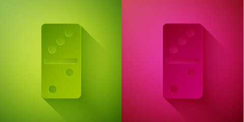 Paper cut Domino icon isolated on green and pink background. Paper art style. Vector.
