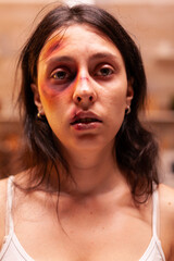 Wife scared brutally beaten by violent and agressive husband. Violent aggressive husband abusing...