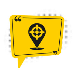 Black Target sport icon isolated on white background. Clean target with numbers for shooting range or shooting. Yellow speech bubble symbol. Vector.