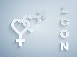 Paper cut Gender icon isolated on grey background. Symbols of men and women. Sex symbol. Paper art style. Vector.