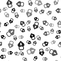 Black Castle in the shape of a heart icon isolated seamless pattern on white background. Locked Heart. Love symbol and keyhole sign. Vector.