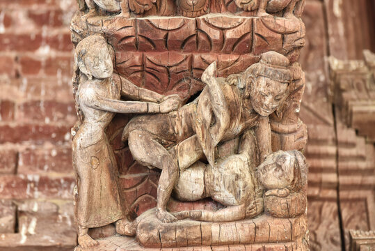 Erotic wooden carvings in a temple