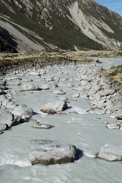 River and Hooker Valley, Aoraki / Mt Cook National Park, New Zealand.
