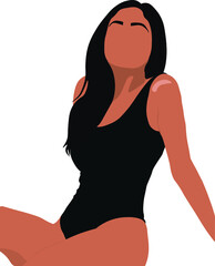 Beautiful woman sitting in a bodysuit. Fashion vector illustration