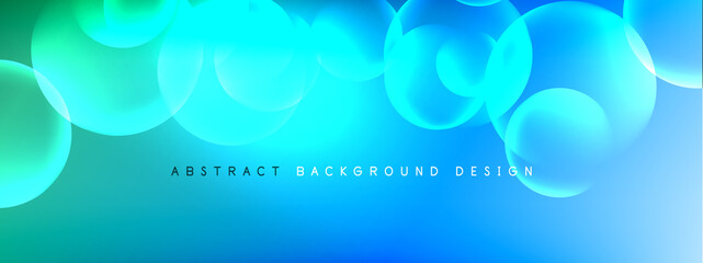 Vector abstract background liquid bubble circles on fluid gradient with shadows and light effects. Shiny design templates for text