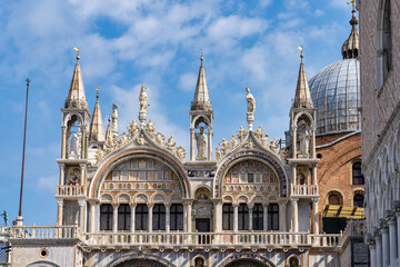 St. Mark's square with iconic sights of St. Mark's basilica in Venice, Italy