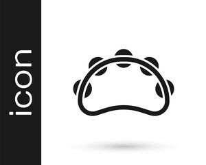 Black Musical instrument percussion tambourine, with metal plates icon isolated on white background. Vector.