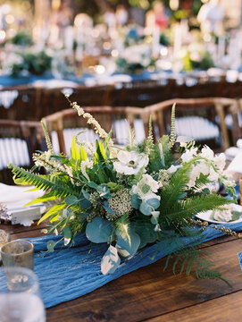 elegant natural blue runner table setting