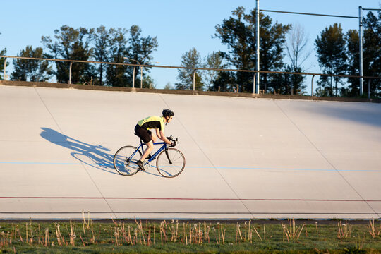 Cyclist training in a velodrome