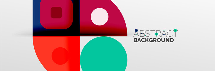 Bright color circles, abstract round shapes and triangles composition with shadow effects. Vector modern geometric design template