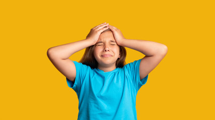 Anxious kid. Failure regret. Stress panic. Disappointment frustration. Portrait of troubled young...