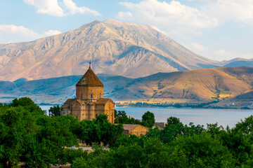 The Cathedral of the Holy Cross on Akdamar Island, in Lake Van in eastern Turkey, is a medieval...