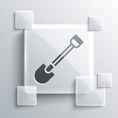 Grey Fire shovel icon isolated on grey background. Fire protection equipment. Equipment for firefighter. Square glass panels. Vector.