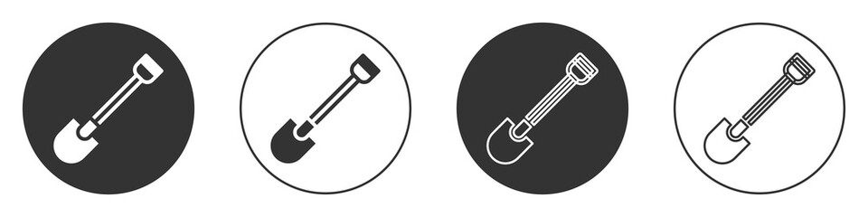 Black Fire shovel icon isolated on white background. Fire protection equipment. Equipment for firefighter. Circle button. Vector.